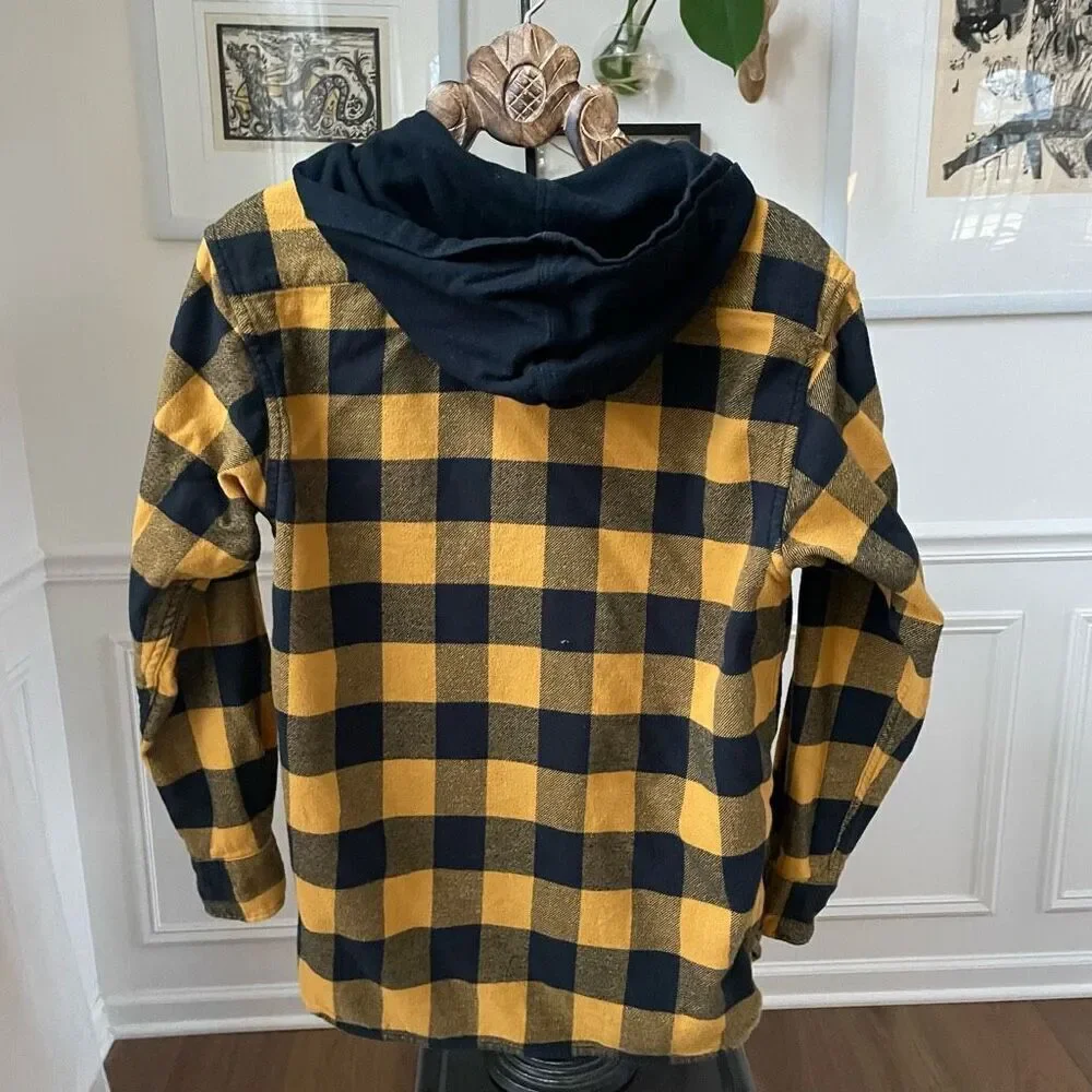 Levi’s Mustard Yellow Buffalo Plaid Button Up Hoodie Shirt S